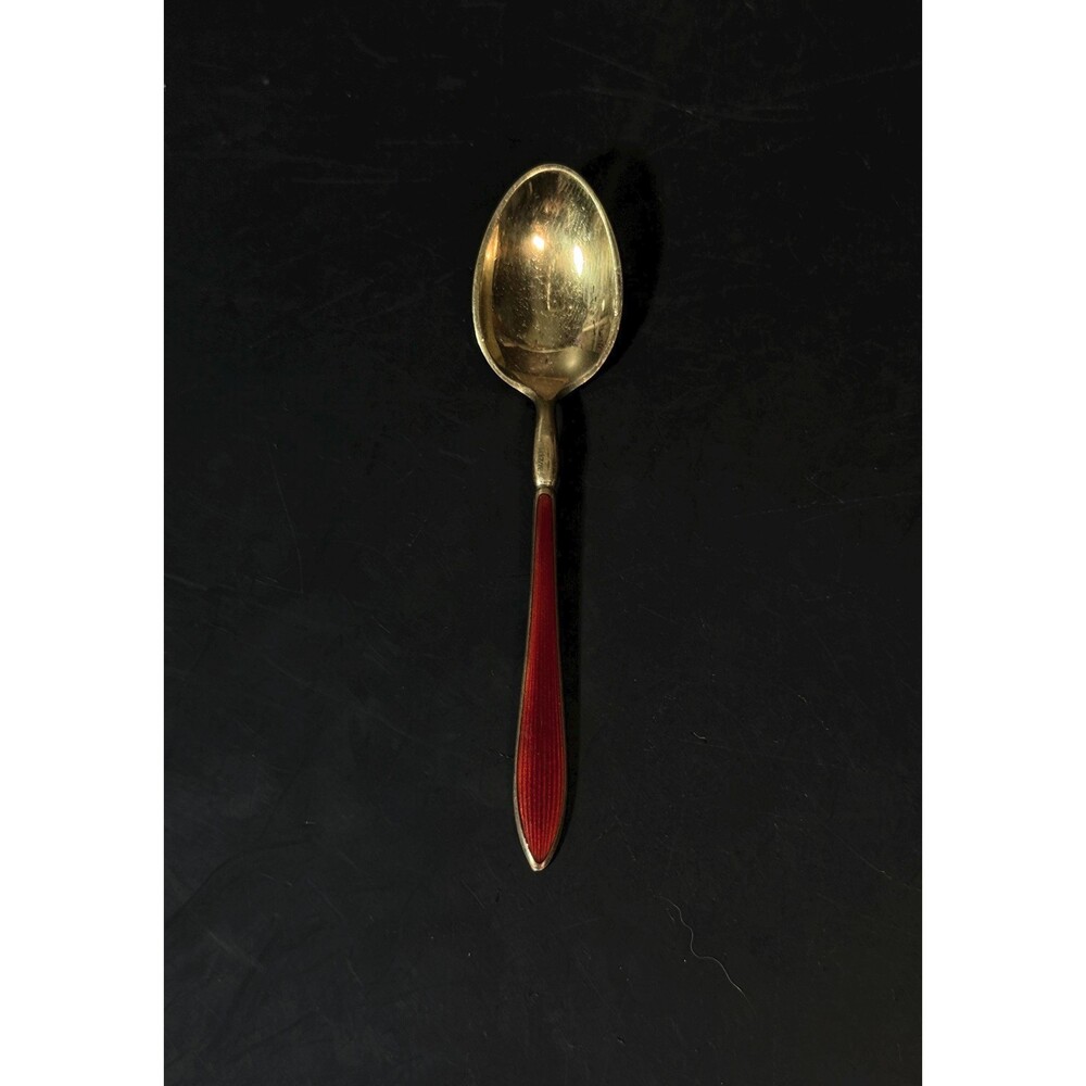 David Andersen Sterling Silver Red Guilloche Enamel Demitasse Spoon Norway 3.9”